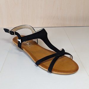 Love Image Women Open Toe T-Strap Faux Leather Summer Sandals - Black - Size 7